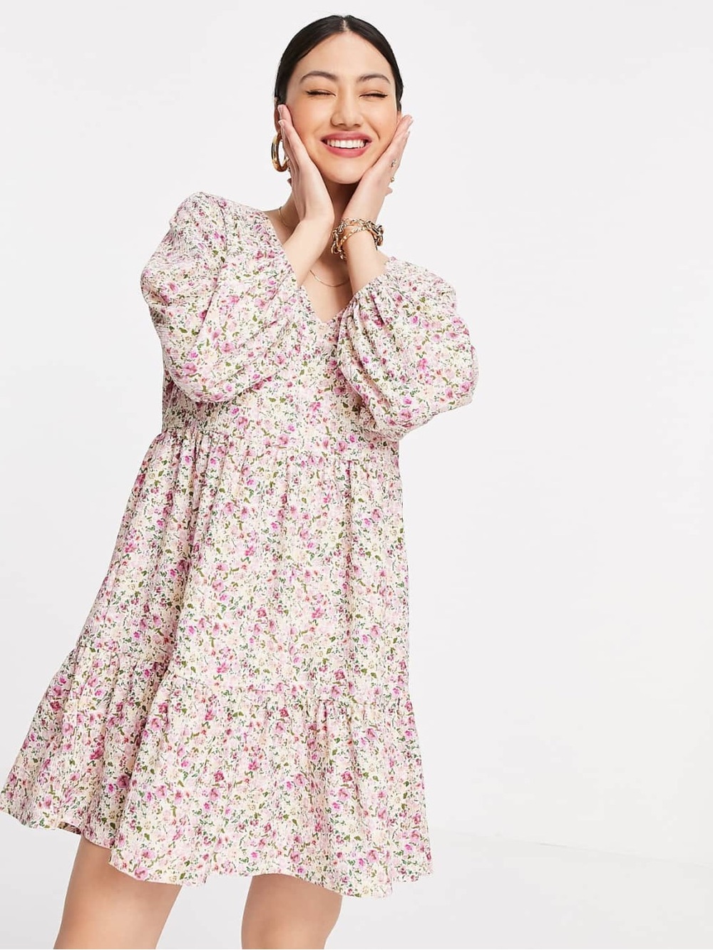 MANGO | XS | Floral Mini Babydoll Dress | EUC